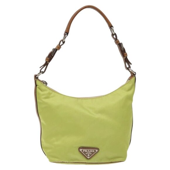 PRADA Shoulder Bag Nylon Silver Light green Auth - Picture 1 of 14